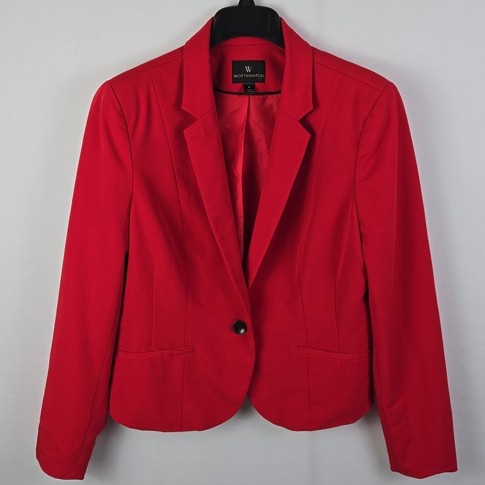 Worthington Women's Red One Button Long Sleeve Blazer Sz L Academia Career